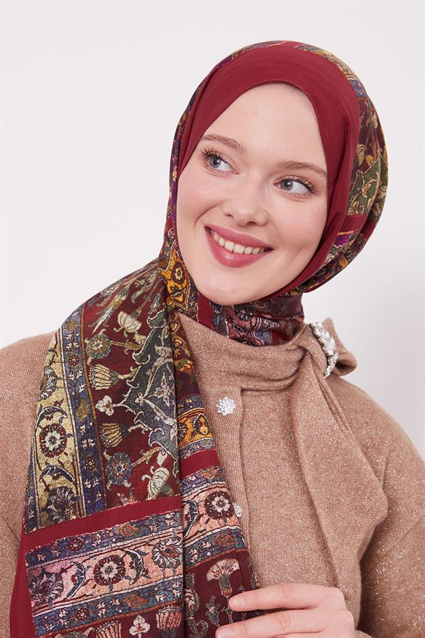 Bordo Motif Desen Royal Şal