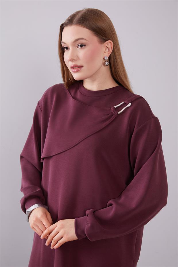 Bordo Omuz Aksesuar Detaylı İkili Takım