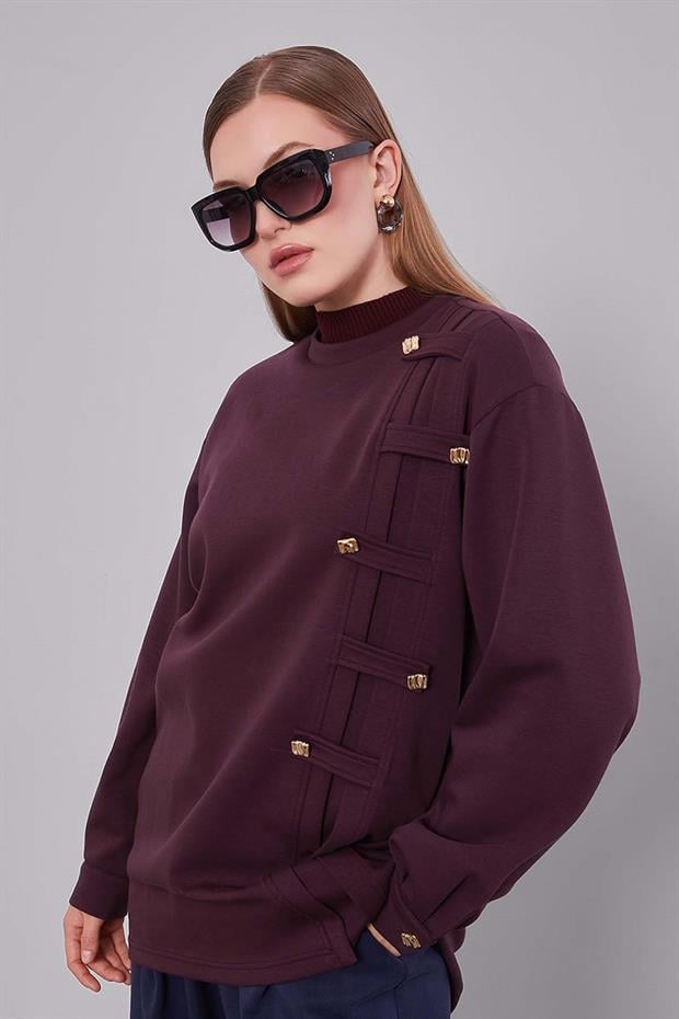 Bordo Örgü Detay Model Sweat