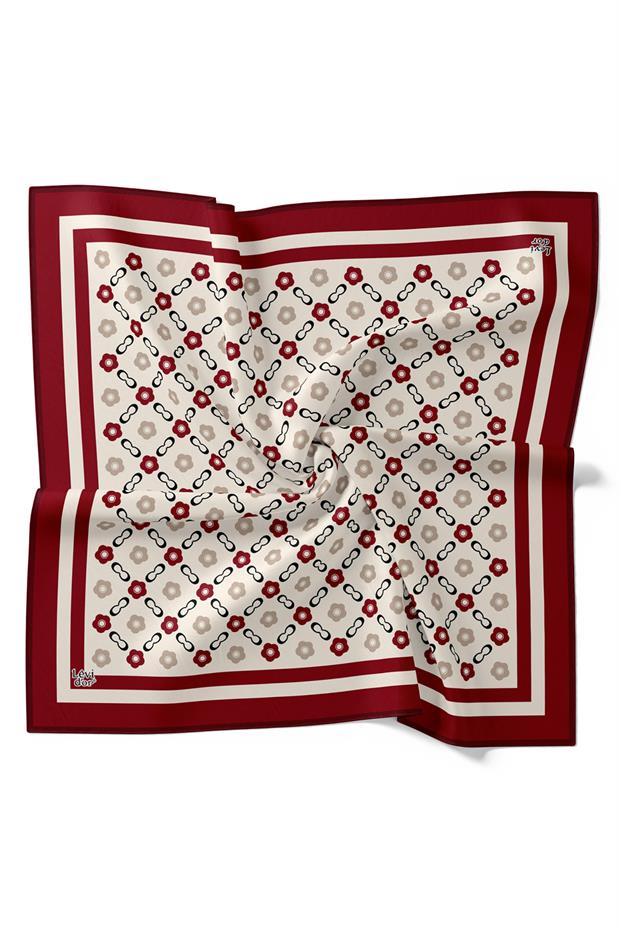 Bordo Papatya Desen Twill İpek Eşarp