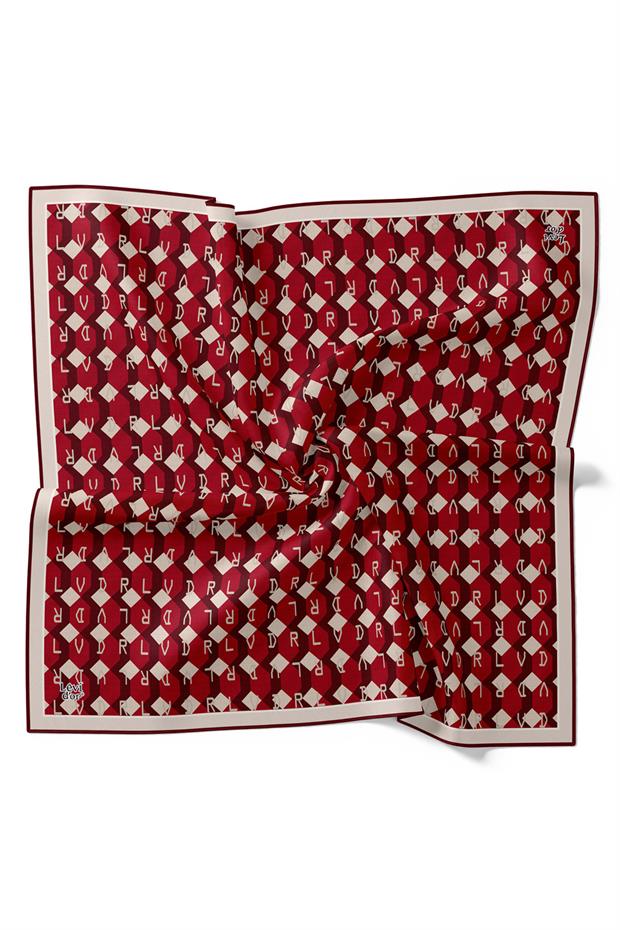 Bordo Petek Baskılı Twill İpek Eşarp