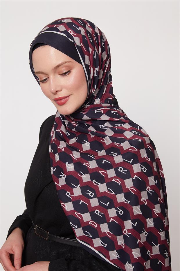 Bordo Petek Desen Love Şal