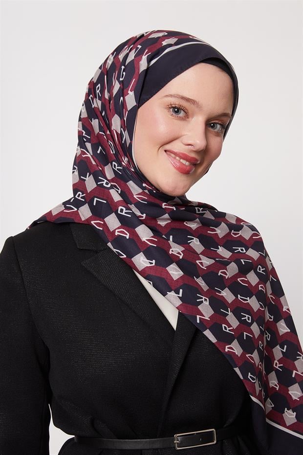 Bordo Petek Desen Love Şal