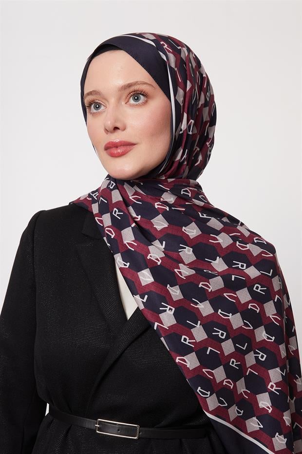 Bordo Petek Desen Love Şal