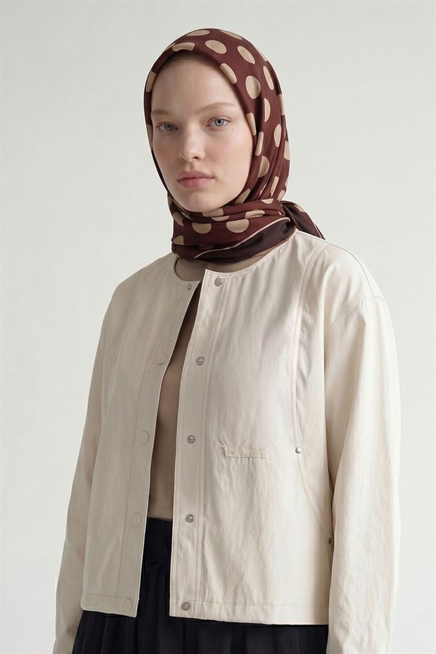 Bordo Puantiyeli Twill İpek Eşarp