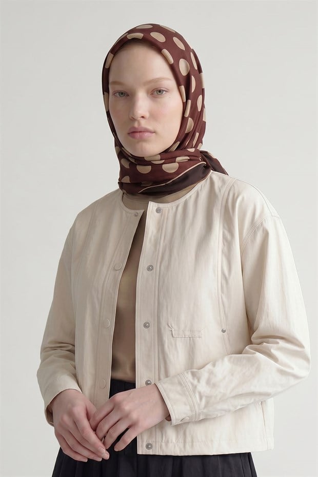 Bordo Puantiyeli Twill İpek Eşarp