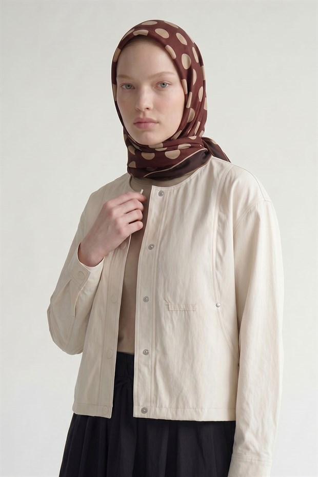 Bordo Puantiyeli Twill İpek Eşarp