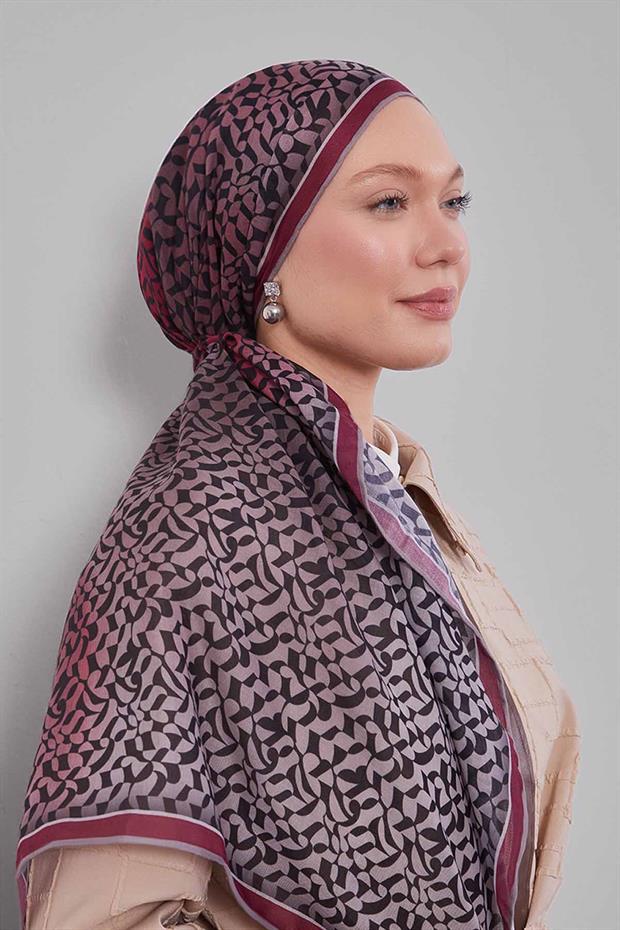 Bordo Renk Geçişli Desen Soft Eşarp