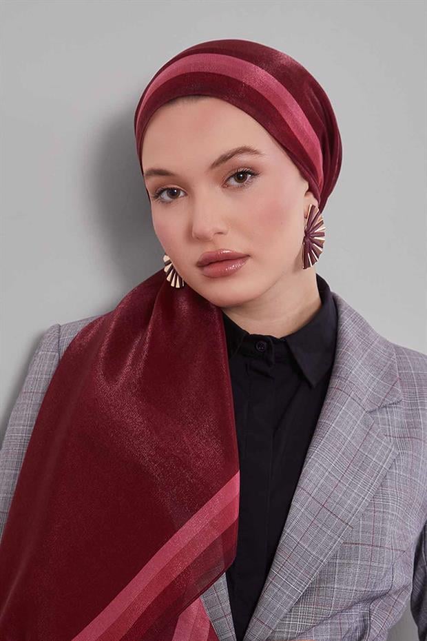 Bordo Renk Geçişli Kehribar Şal