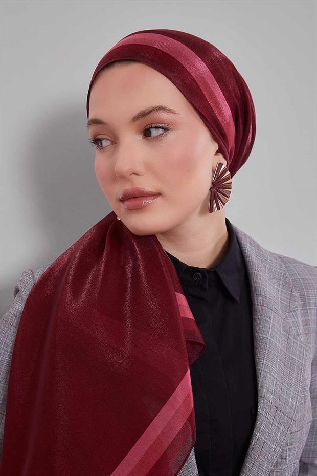 Bordo Renk Geçişli Kehribar Şal