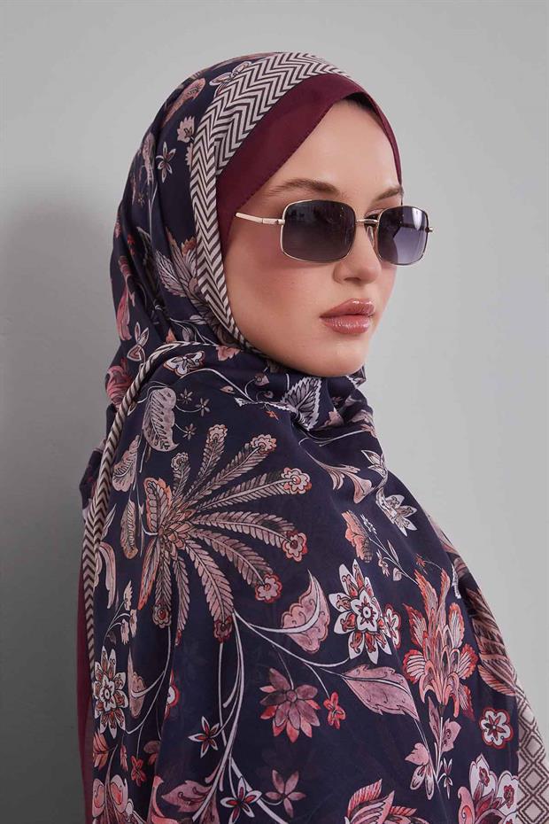 Bordo - Siyah Lale Desen Sport Şal