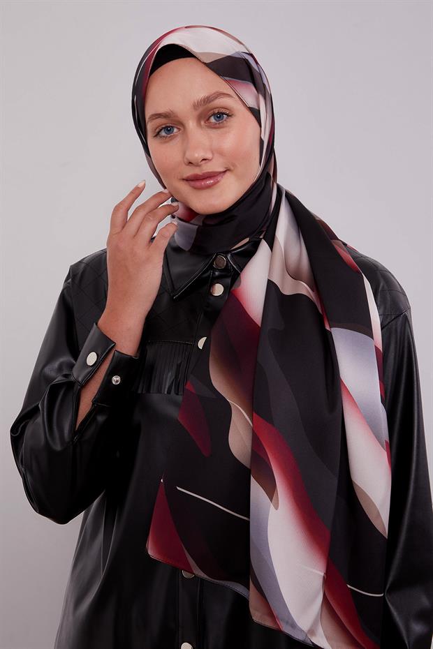 Bordo Soyut Desen Twill Şal