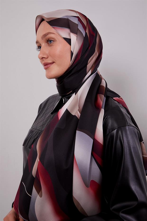 Bordo Soyut Desen Twill Şal