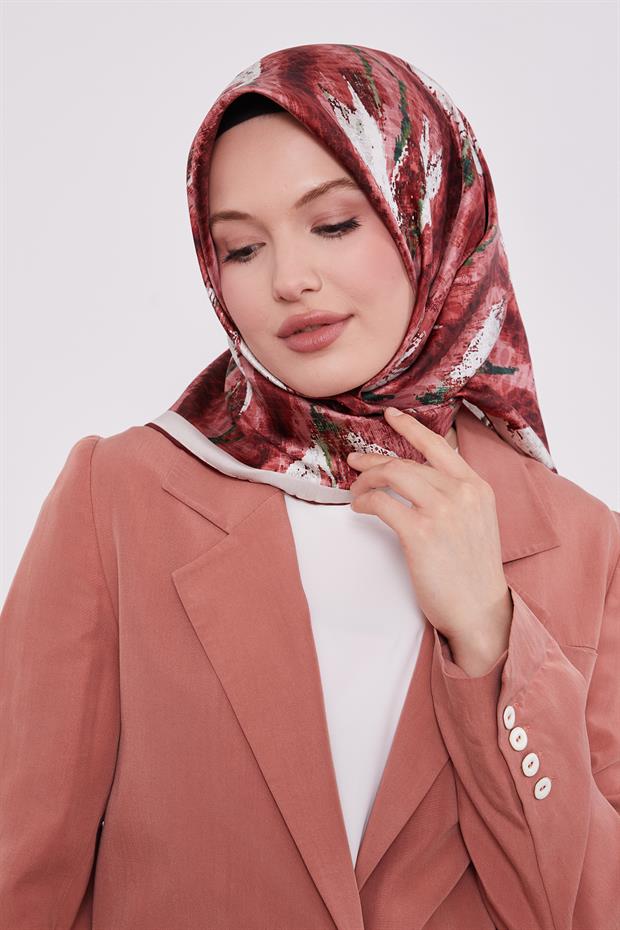 Bordo Yansıma Görünümlü Twill İpek Eşarp