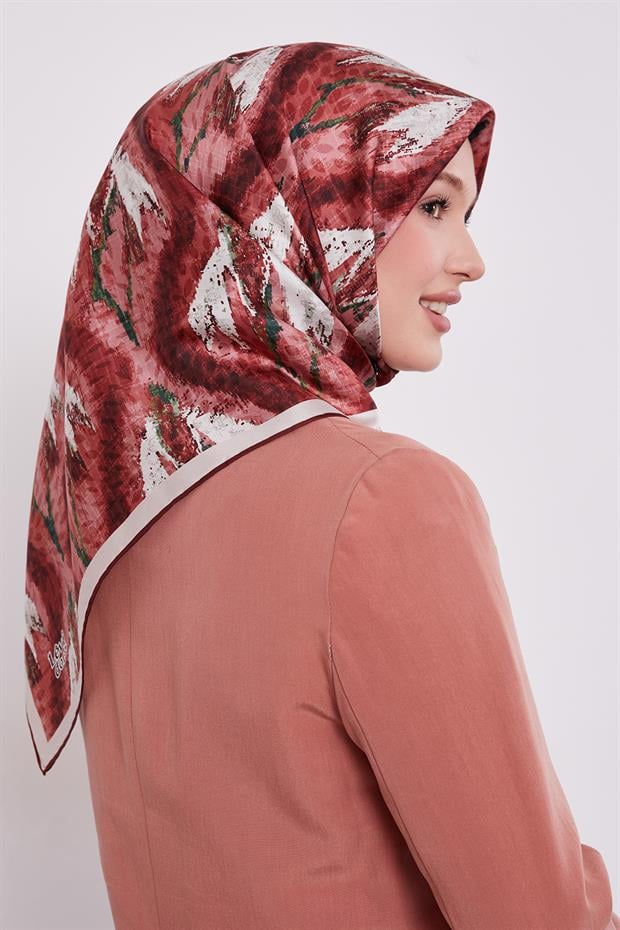 Bordo Yansıma Görünümlü Twill İpek Eşarp