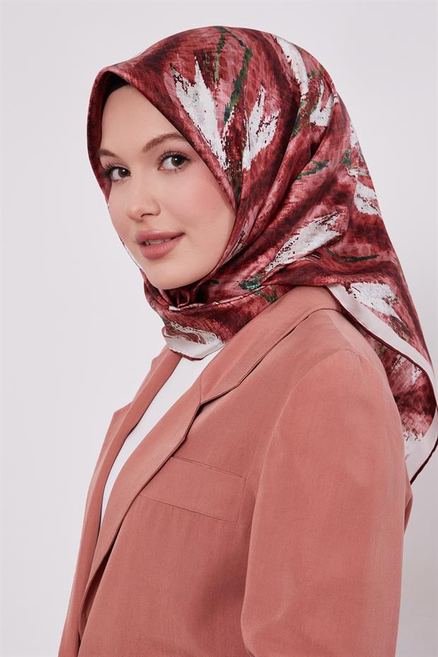 Bordo Yansıma Görünümlü Twill İpek Eşarp