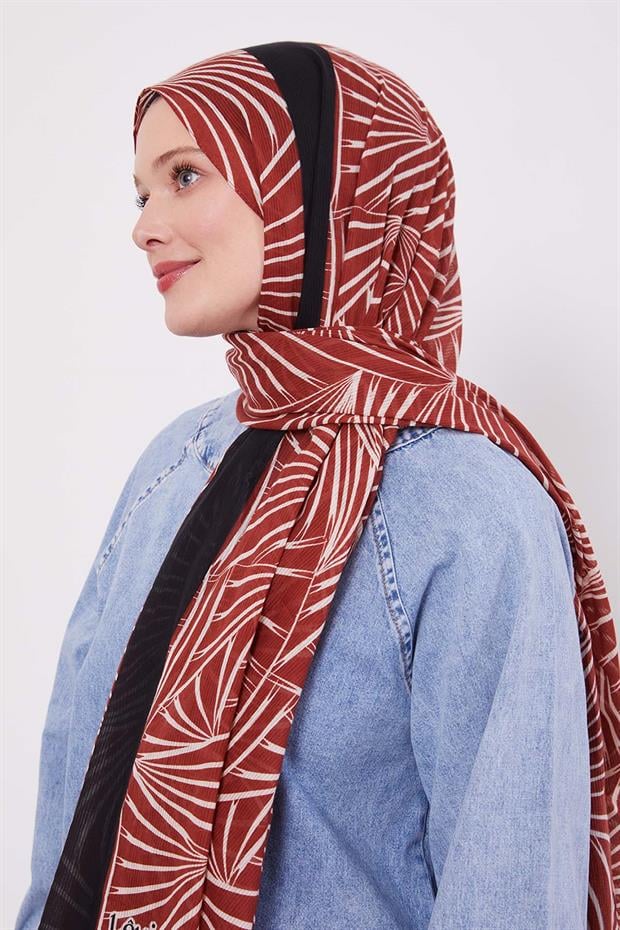 Bordo Tropikal Pamuklu Şal