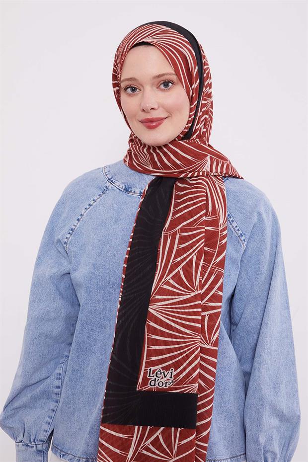 Bordo Tropikal Pamuklu Şal