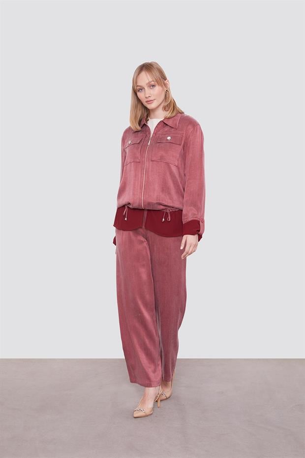 Bordo Tül Manşet Detaylı Cupra İkili Takım