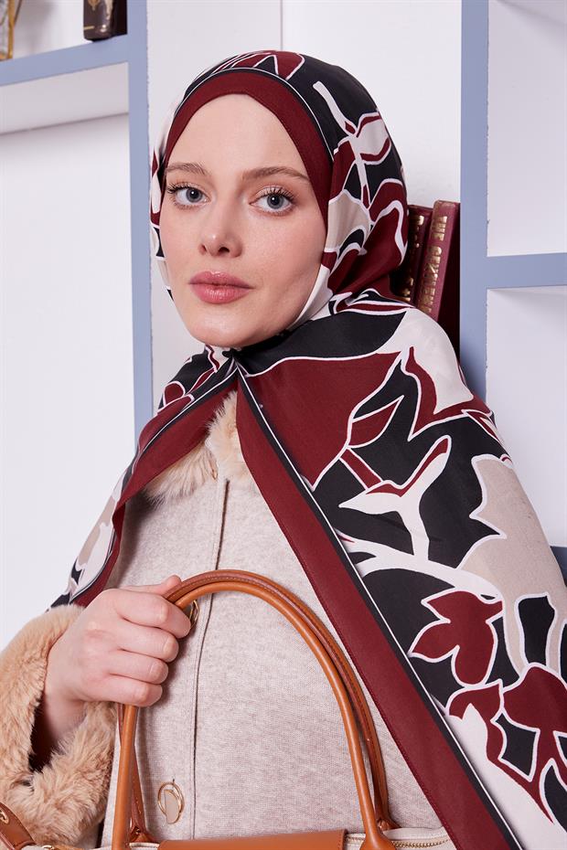 Bordo Yaprak Desen Royal Şal