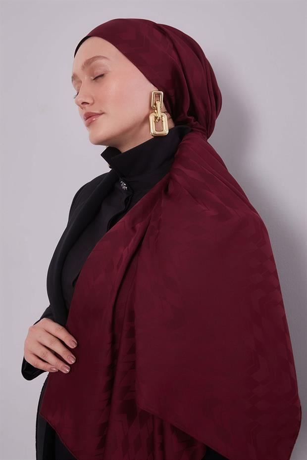 Bordo Yön Desen Blue Jakar Şal