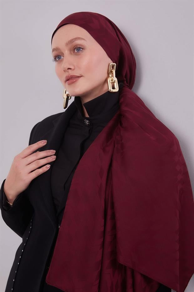 Bordo Yön Desen Blue Jakar Şal