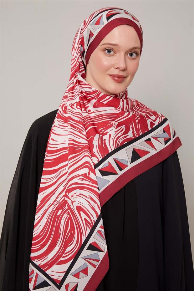 Bordo Zebra Desen Club Şal