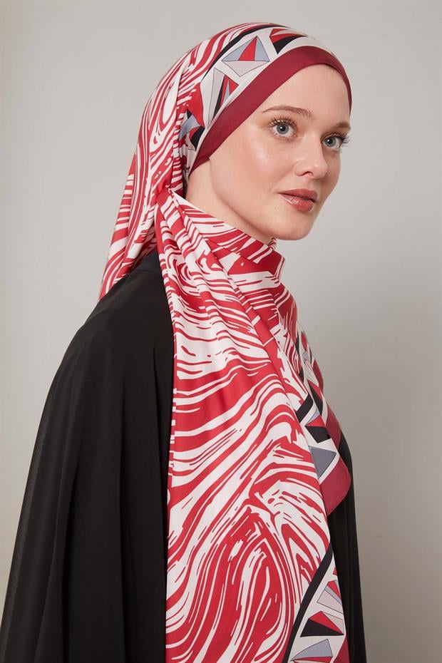 Bordo Zebra Desen Club Şal