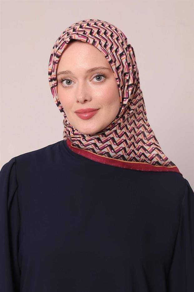 Bordo Zigzag Desen Soft Eşarp