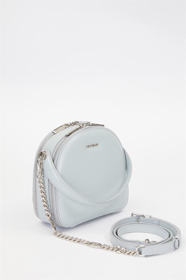 Buz Mavisi Çift Fermuarlı Omuz Çantası