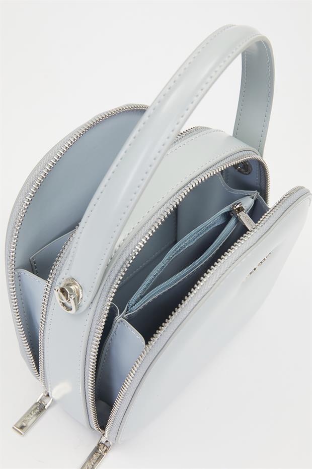 Buz Mavisi Çift Fermuarlı Omuz Çantası