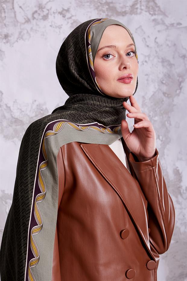 Çağla Yeşili Labirent Desen Royal Şal