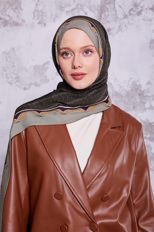 Çağla Yeşili Labirent Desen Royal Şal