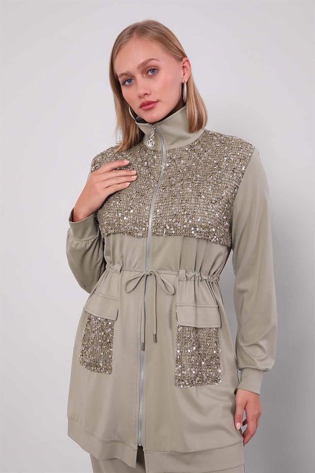 Çağla Yeşili Pul Cep Detaylı İkili Takım