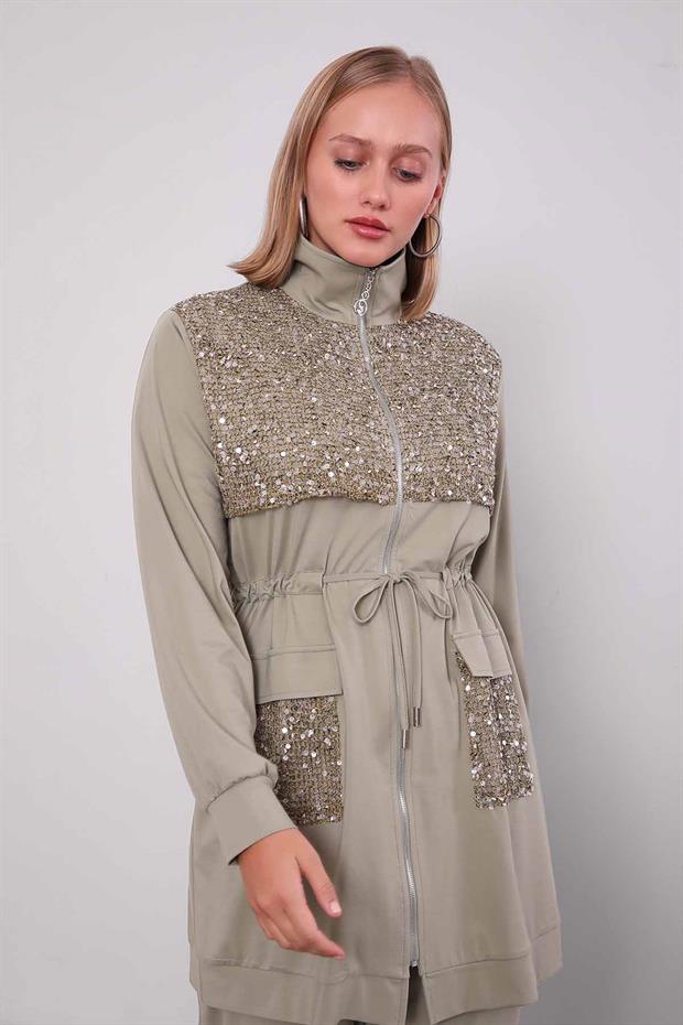 Çağla Yeşili Pul Cep Detaylı İkili Takım