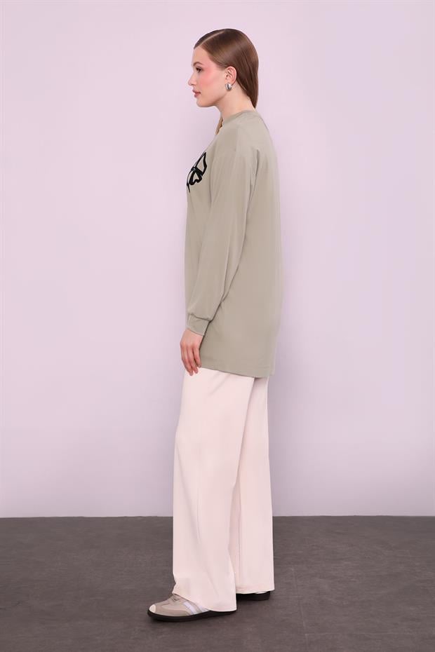 Çağla Yeşili Yonca Desen Detaylı İkili Takım