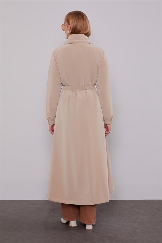 Camel AçılırFermuar Detaylı Trençkot