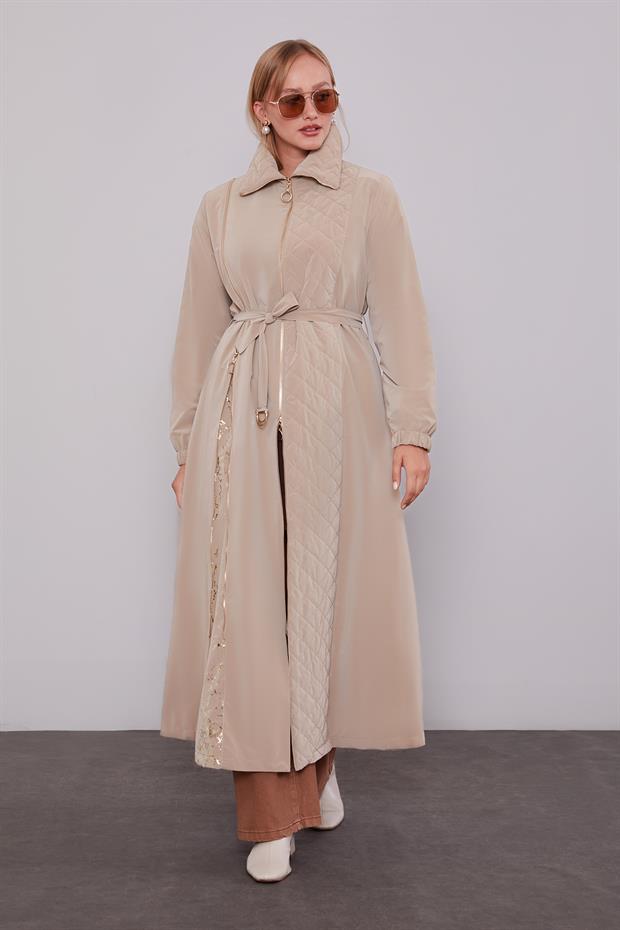 Camel AçılırFermuar Detaylı Trençkot