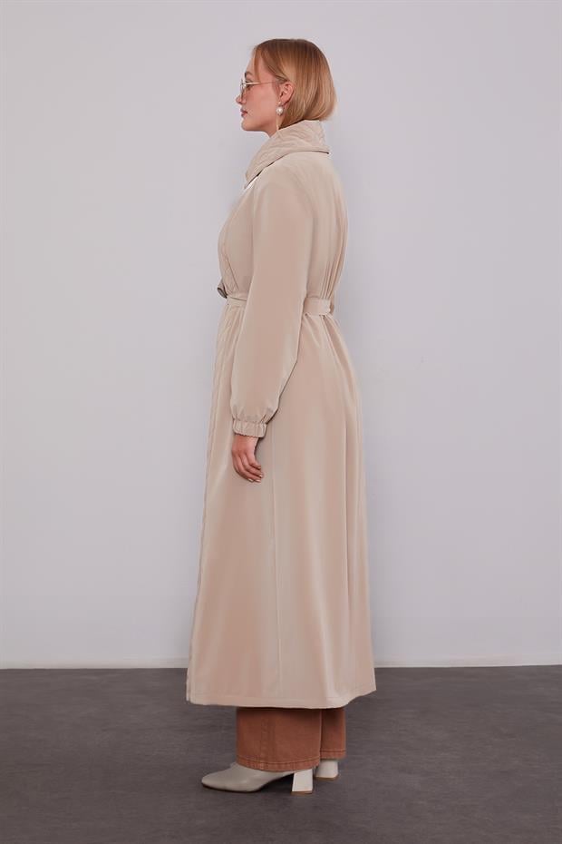 Camel AçılırFermuar Detaylı Trençkot