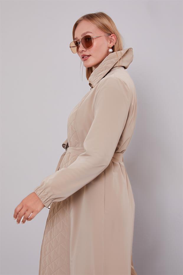 Camel AçılırFermuar Detaylı Trençkot