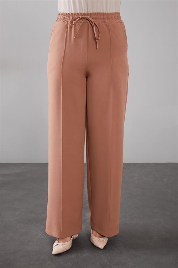 Camel Beli Lastikli Nervür Dikişli Pantolon