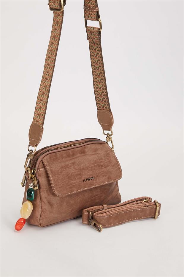 Camel Boncuk Aksesuar Detaylı Omuz Çantası