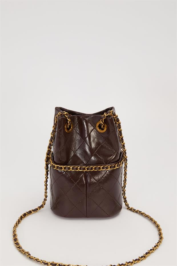 Camel Büzgü Kapamalı Zincir Askılı Omuz Çantası