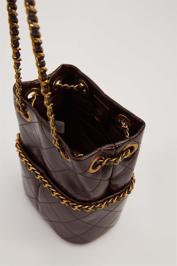 Camel Büzgü Kapamalı Zincir Askılı Omuz Çantası