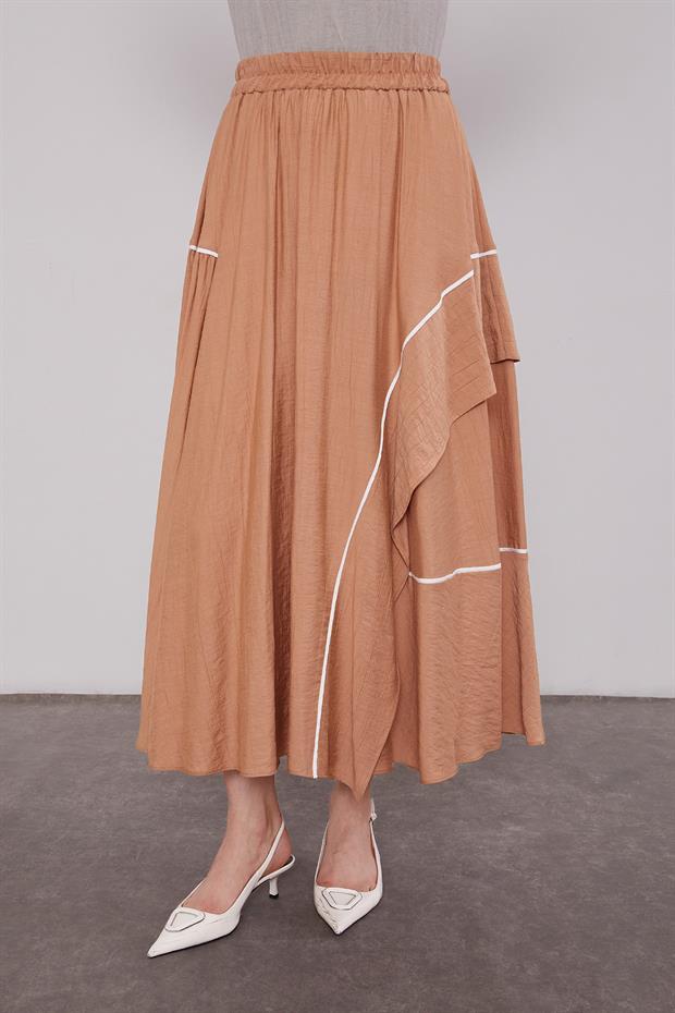 Camel Büzgülü Hakim Yaka Detaylı Etek Takım