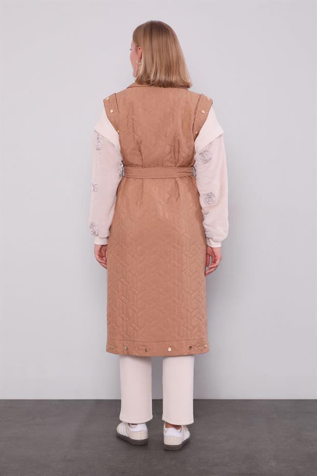 Camel Cep Aksesuar Detaylı Yelek