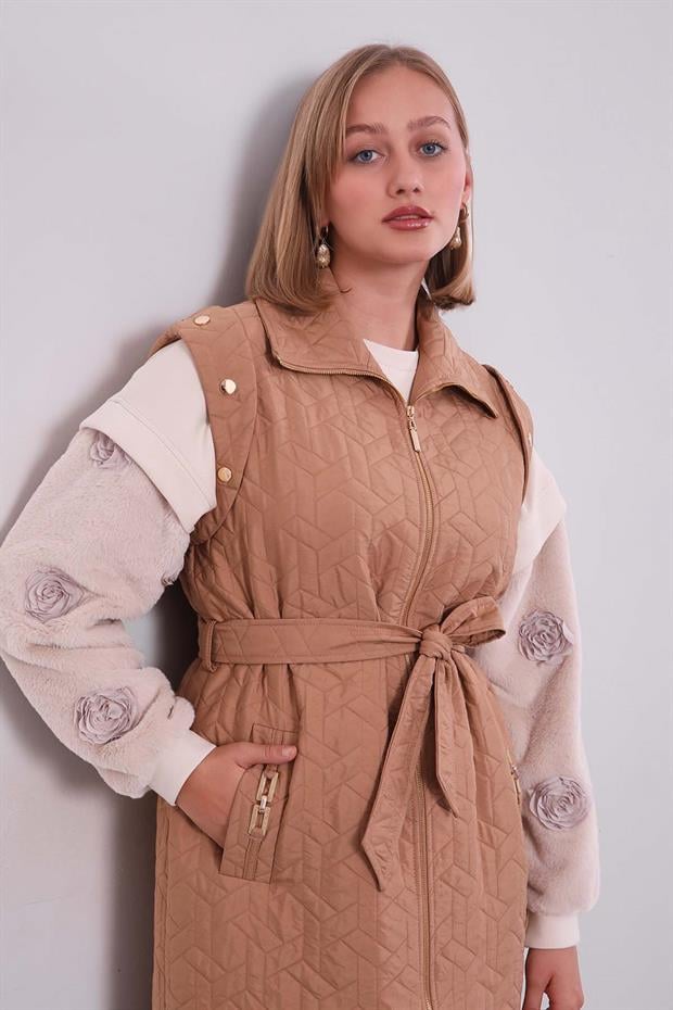 Camel Cep Aksesuar Detaylı Yelek