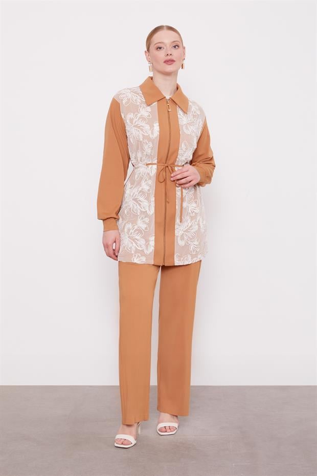 Camel Çiçek İşlemeli İkili Takım