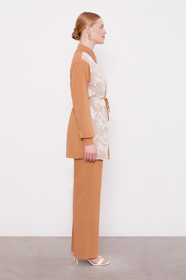 Camel Çiçek İşlemeli İkili Takım