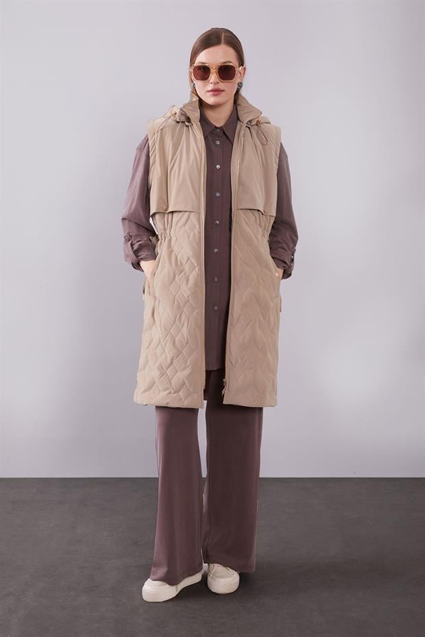 Camel Çıtçıt Rüzgarlık Detaylı Şişme Yelek